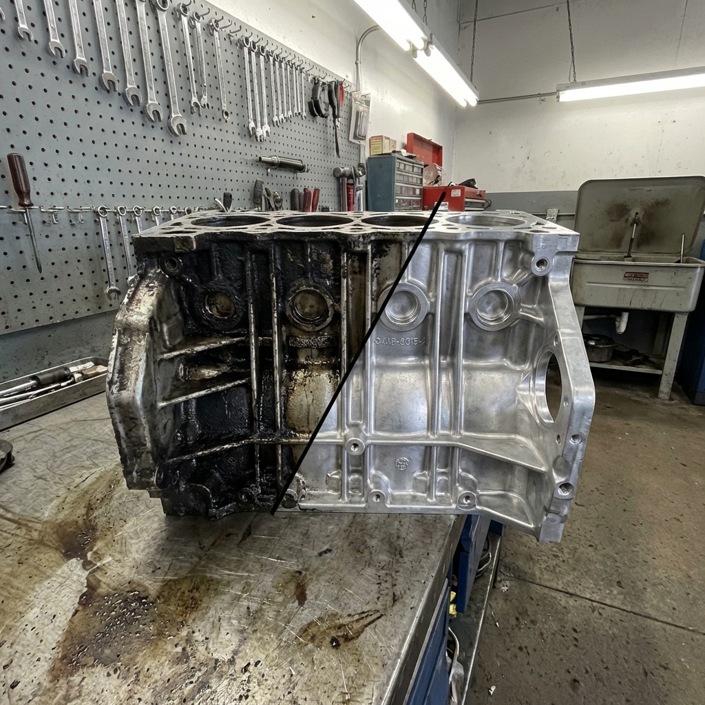 Удаление нагара с блока ДВС лазером — до и после