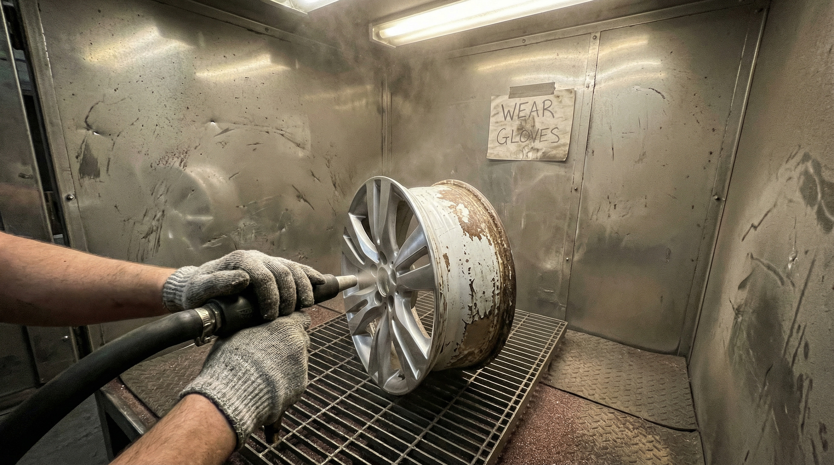 Стационарная пескоструйная камера — обработка деталей в закрытом помещении